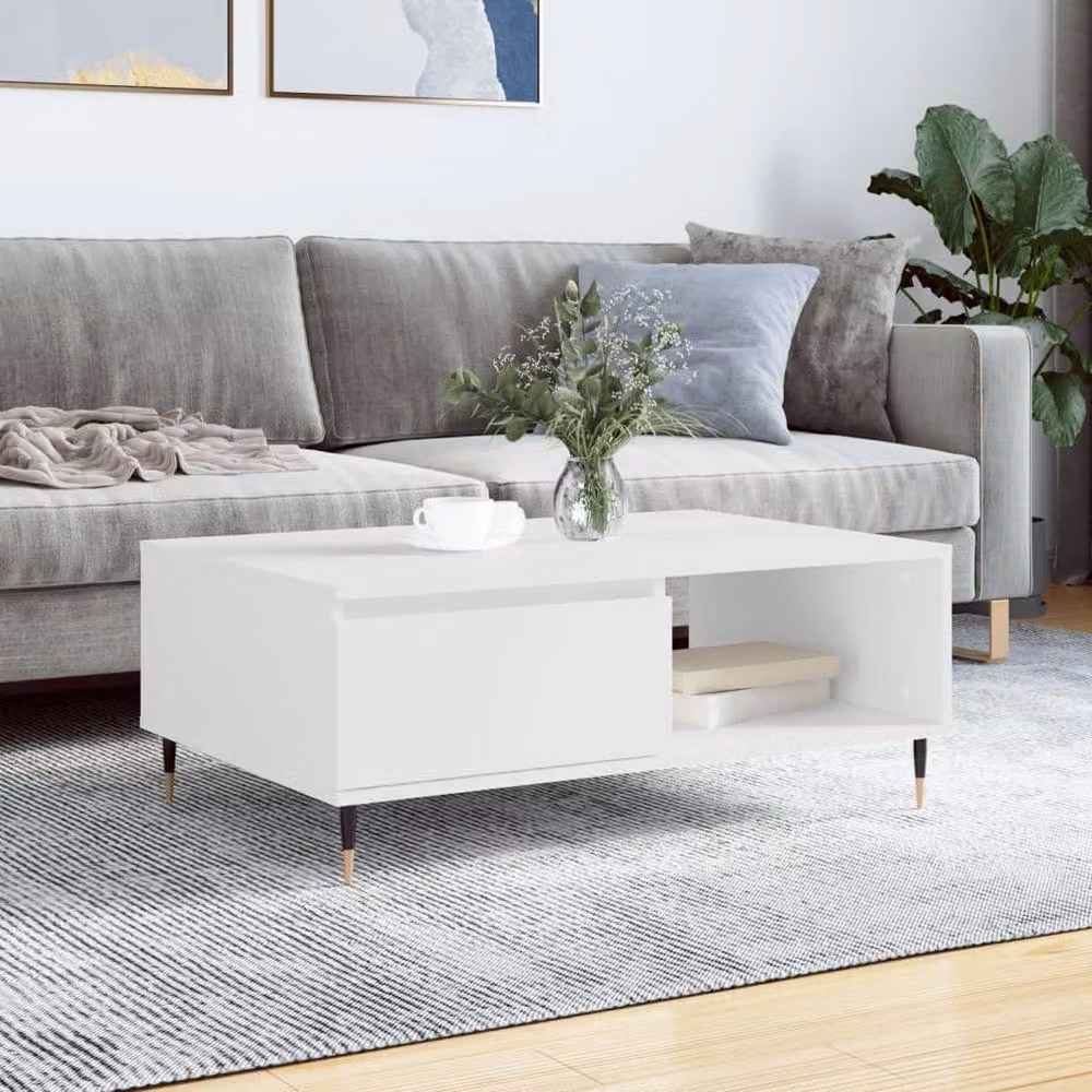Berkfield Home White Rectangular Coffee Table in Engineered Wood W/D/H: 90 x 60 x 35 cm – 2