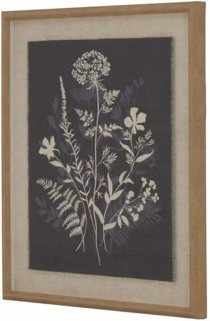 Lemon Pavilion Flora & Fauna Collection Meadow on Linen Beaded Frame Wall Art in White, W: 50 cm, H: 40 cm – 1