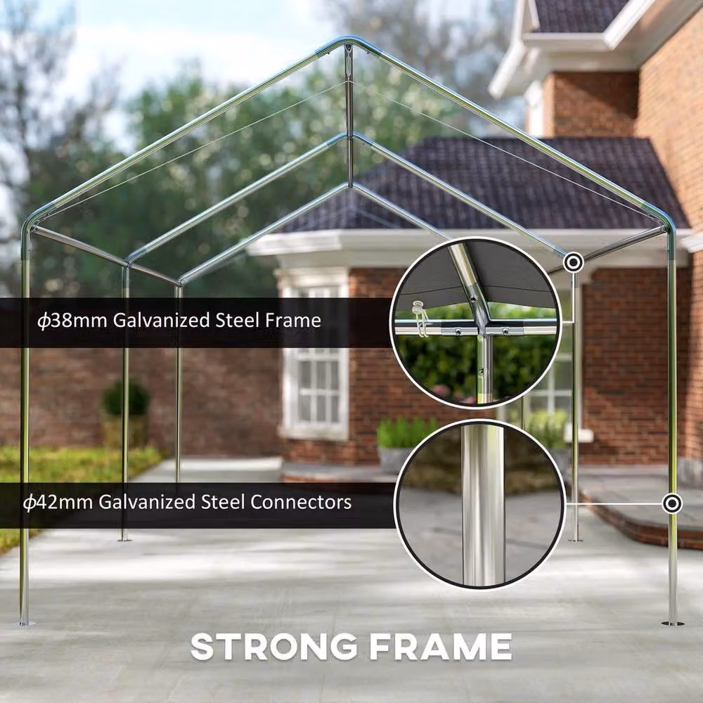 SPETLEK Heavy Duty Gable Carport Garage Car Shelter, White, W: 6 m, D: 3 m – 3