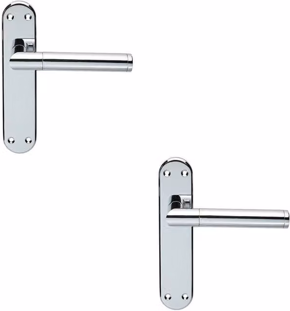 Loops 2x Round Bar Lever on Latch Backplate Door Handle in Polished Chrome, W: 180 mm x H: 40 mm