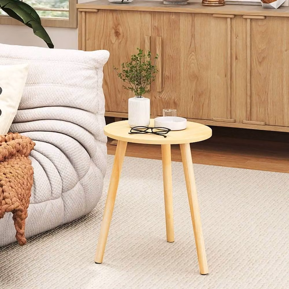 EONLION Round Coffee and End Table in Natural Wood Finish, Diameter: 100 cm – 2