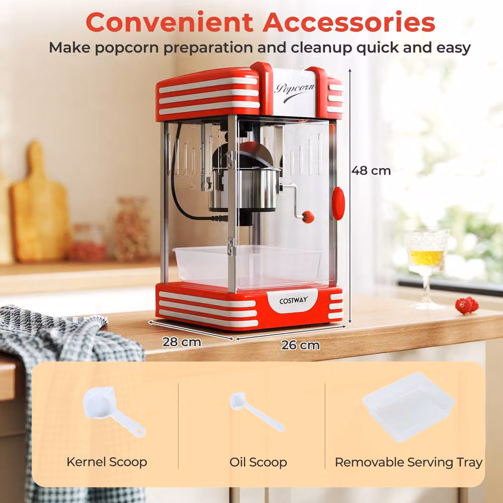 Costway Theatre Style Popcorn Machine in Red with Kernel Scoop and Oil Spoon – 2