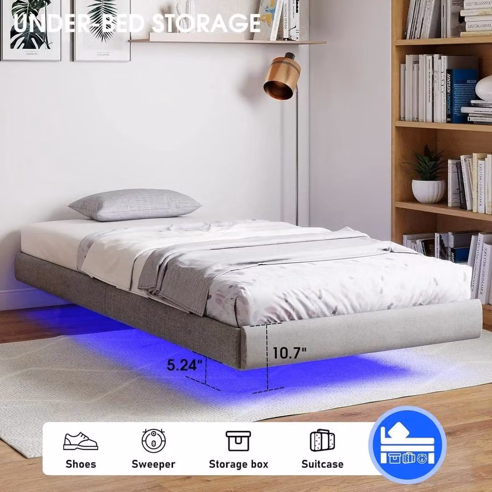 NESTLUNE Heavy Duty Steel Slat Platform Bed Frame with Under-Bed LED Lighting, Grey, W/D/H: 90 x 190 cm – 3