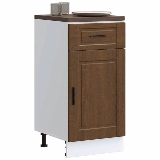 Berkfield Home Porto Brown Oak Kitchen Base Cabinet with Hinged Doors and Internal Shelves – 1