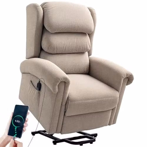 HOMCOM Power Lift Recliner Chair for Seniors in Beige Velvet with Motorised Recline and Remote Control