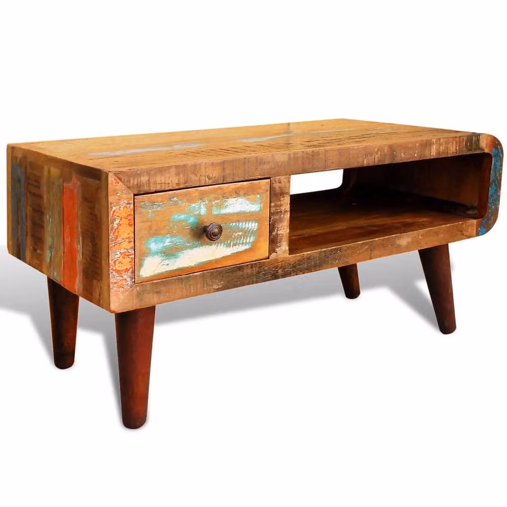 Berkfield Home Brown Reclaimed Wood Coffee Table with Curved Edges and One Drawer – 2