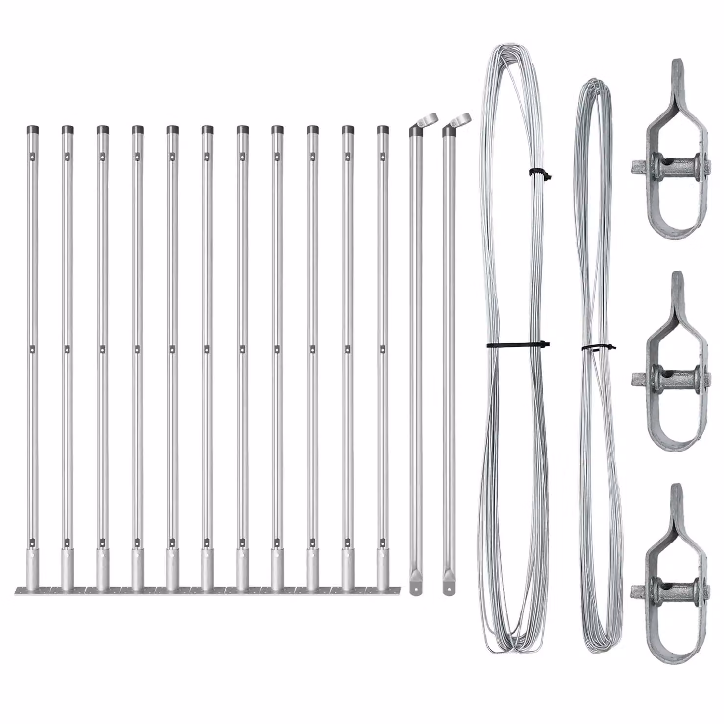Berkfield Home Set of 13 Silver Galvanised Steel Round Bolt Down Fence Posts, Height: 110 cm – 1