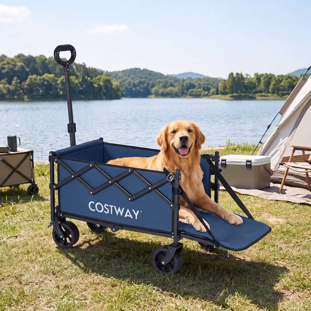 Costway Foldable Transport Trolley with All-Terrain Wheels, Blue – 3