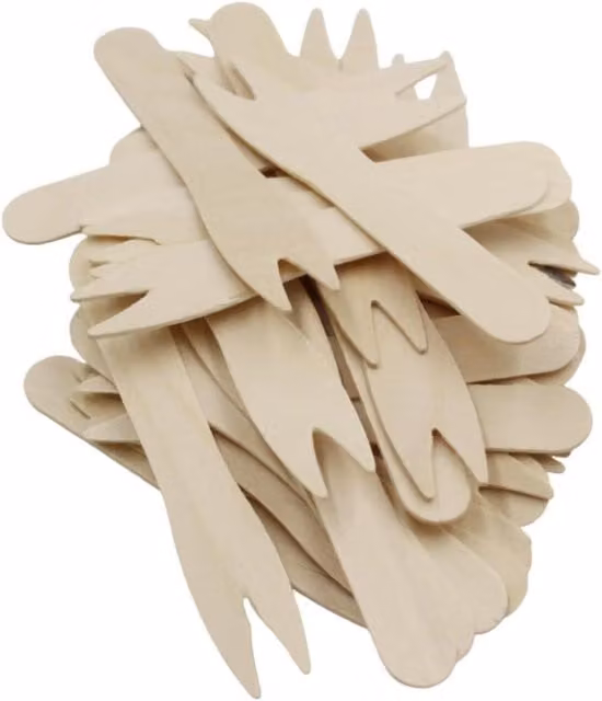 ECONX 1000 Pieces Disposable Birchwood Chip Forks in Natural Brown Matte Finish