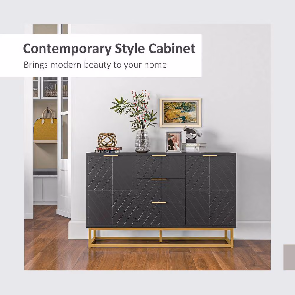 HOMCOM Modern Sideboard Storage Cabinet with Adjustable Shelves in Black and Gold – 4