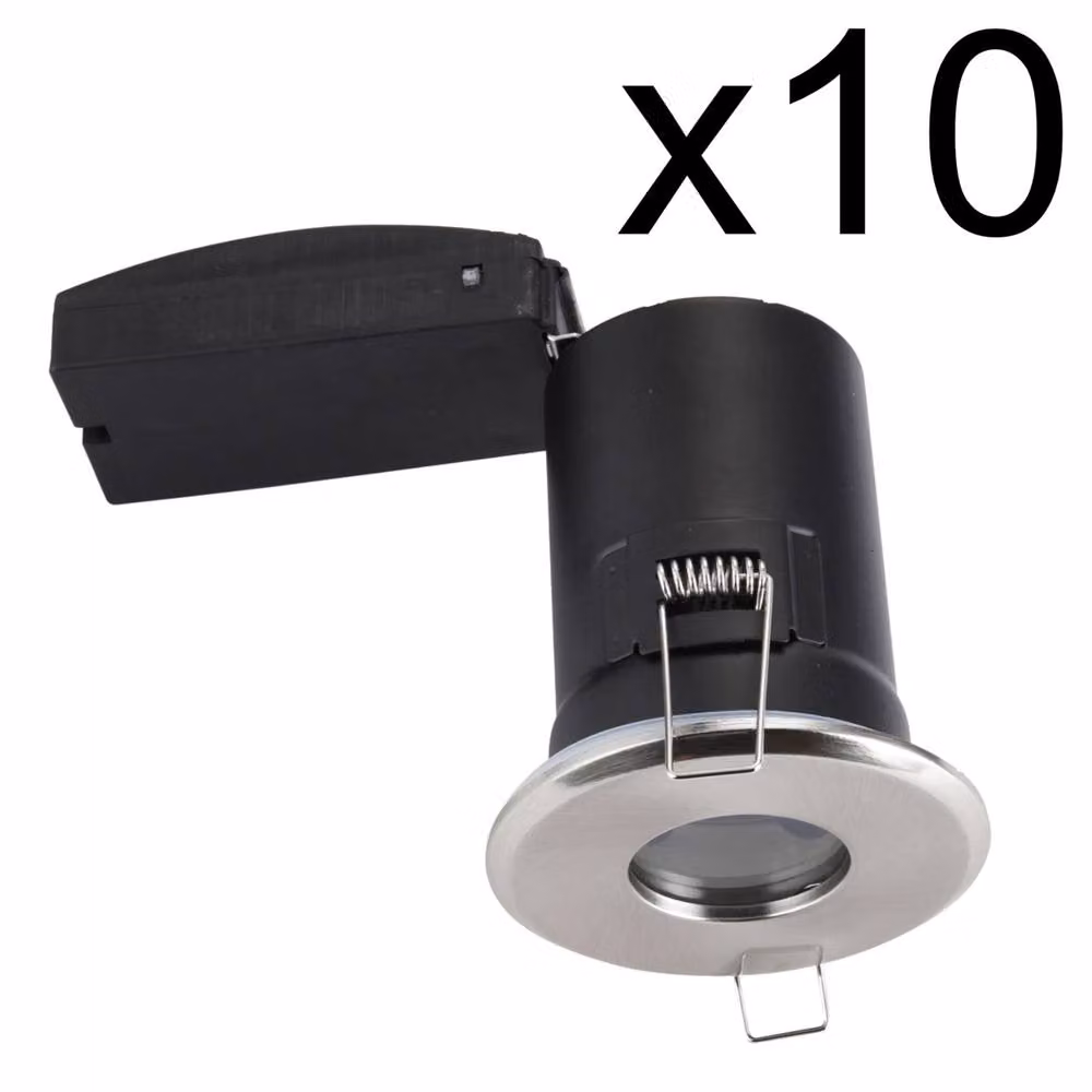 First Choice Lighting Set of 10 Brushed Chrome IP65 Dimmable Recessed Bathroom Downlights in Silver – 2
