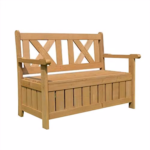 AIRWAVE Darcy 2 Seater Wooden Outdoor Garden Bench with Built In Storage Seat in Brown Treated Hardwood – 1