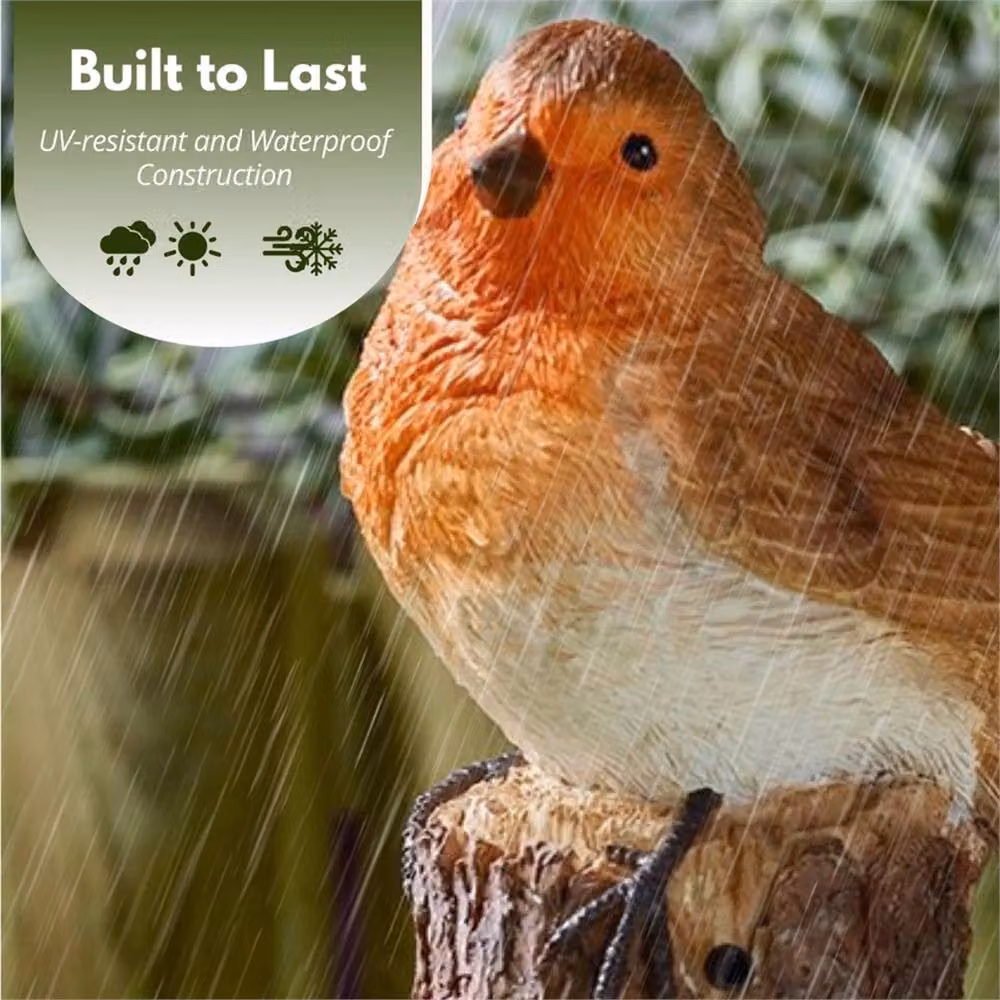 Nordara Large Singing Robin Solar Powered Musical Garden Ornament in Orange – 2