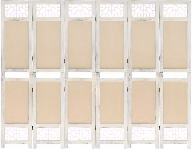 Berkfield Home 6-Panel Fabric Room Divider in Beige, H 210 cm x W 165 cm