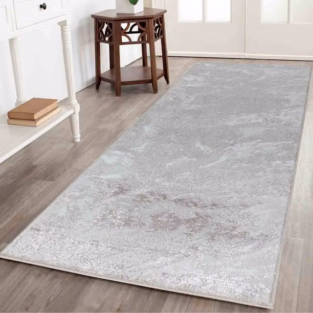 Desire Rugs Modern Abstract Water Flow Grunge Texture Runner, Grey and Yellow, W: 60 cm, L: 220 cm