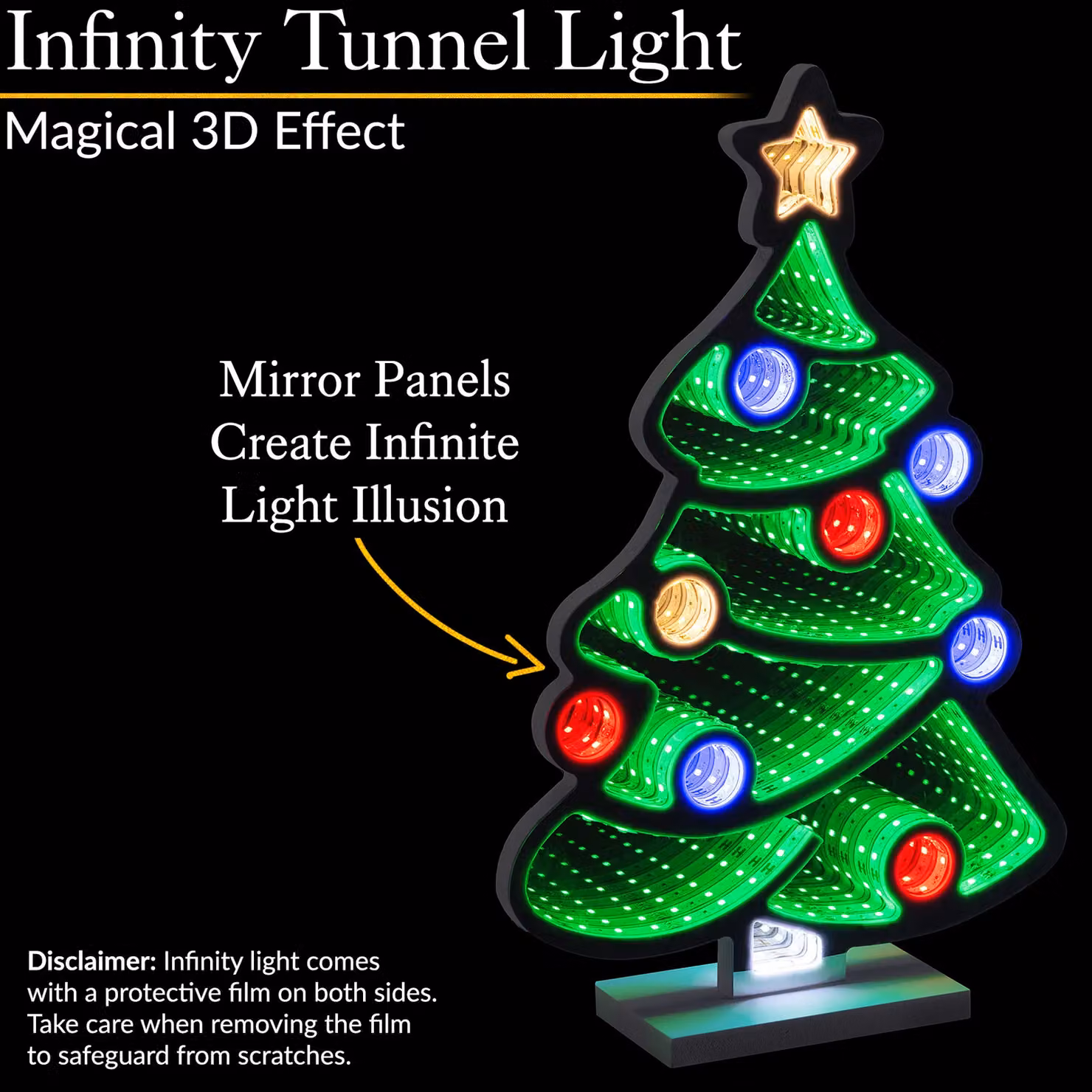 Christow Christmas Infinity Light LED Multicolour Indoor Tabletop Decoration with Wooden Base, Height: 40 cm – 2