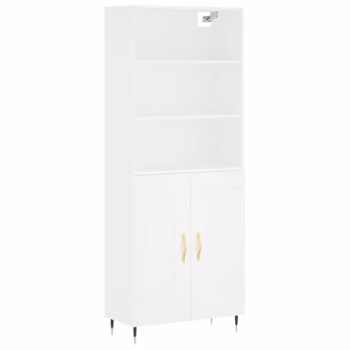 vidaXL Industrial Style White Highboard Sideboard with Hinged Doors and Internal Shelves for Bedroom or Living Room