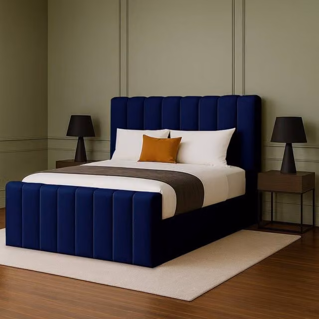 Desire Deco Selena Upholstered Plush Velvet Ottoman Storage Bed Frame in Blue, Small Double