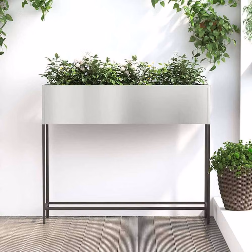 Berkfield Home Raised Garden Planter in Silver Galvanised Steel, W: 100 cm, D: 26 cm, H: 82 cm – 2