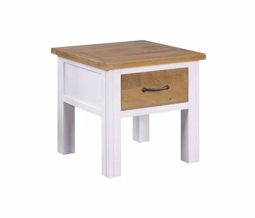 Baumhaus Splash of White Lacquered Wood Lamp Table with Drawer