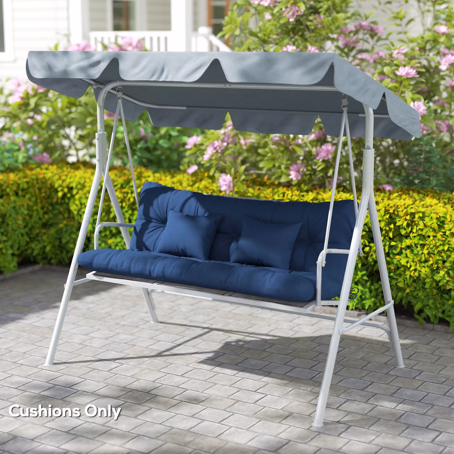 Outsunny Water Repellent Outdoor Seat and Back Cushion Set with 2 Pillows for 3-Seater Chairs, Dark Blue – 6