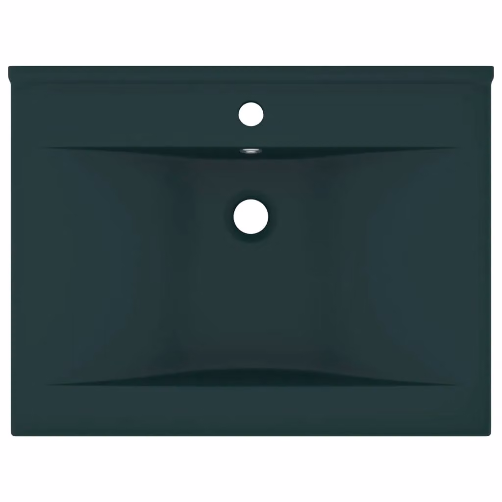 Berkfield Home Luxury Rectangular Ceramic Wall Hung Basin with Faucet Hole in Matt Dark Green, W: 60 cm, D: 46 cm, H: 16 cm – 3