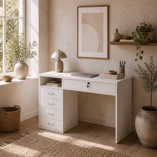 Wyld Haus Fizita White Modern Computer Desk with Single Pedestal Storage W/D/H: 110 x 50 x 76 cm