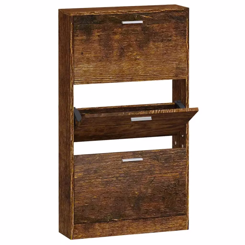Berkfield Home Modern Smoked Oak Shoe Cabinet in Brown, W/D/H: 59 x 17 x 108 cm – 2