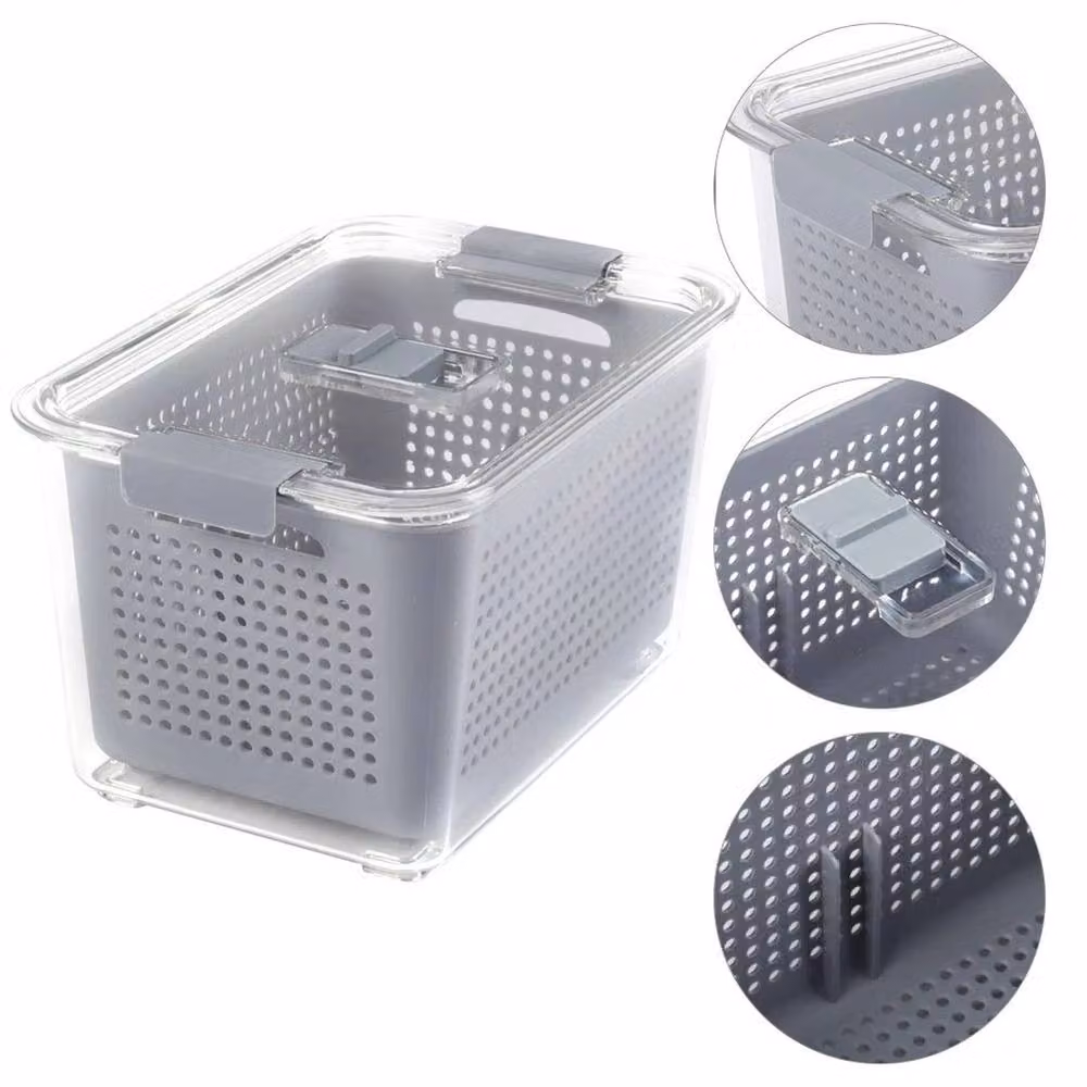 FORGEVIO Grey Plastic Fridge Drain Storage Basket Box W: 19.8 cm, D: 13 cm, H: 11 cm – 2