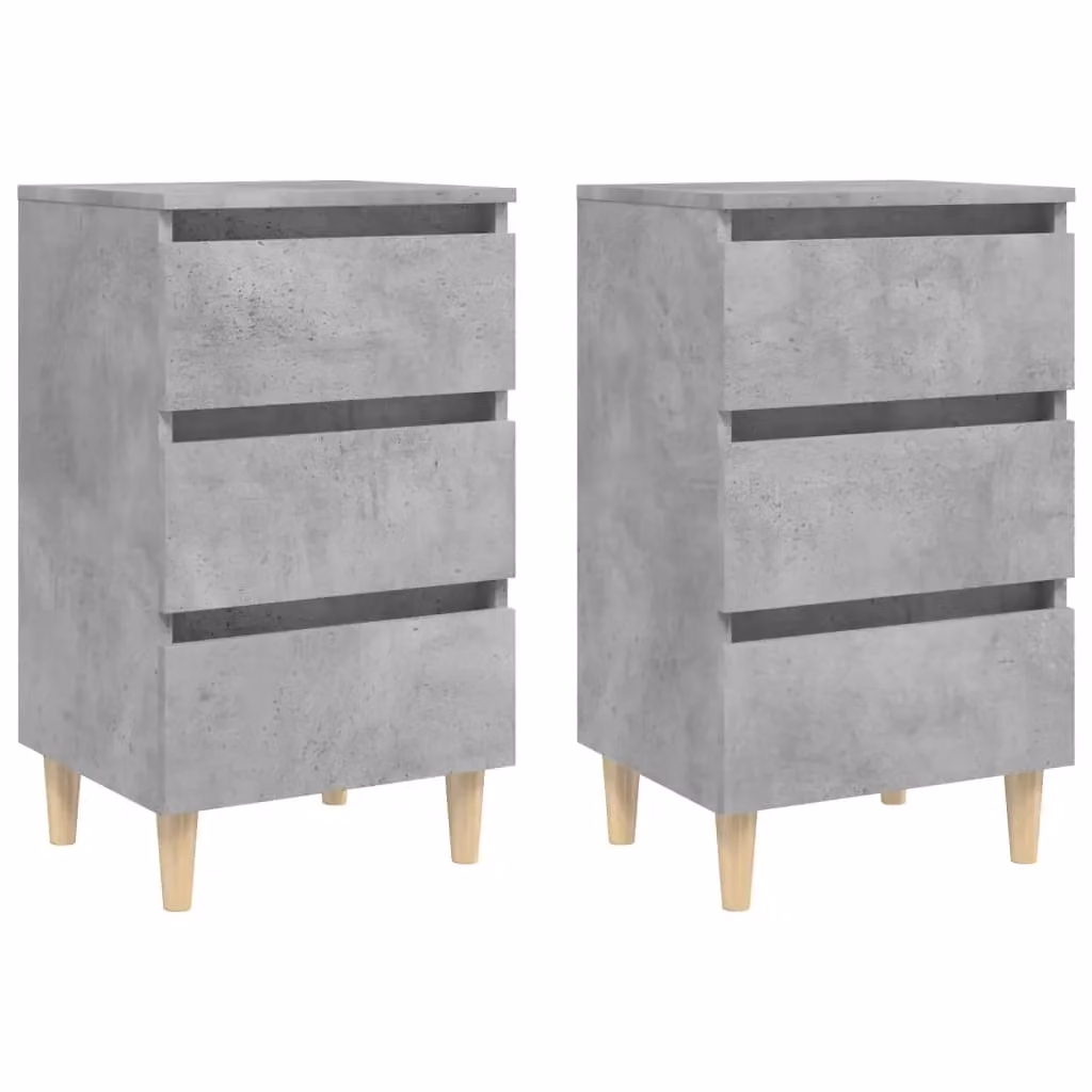 Berkfield Home Bed Cabinets with Solid Wood Legs, 2 Pieces, Concrete Grey, W: 40 cm, D: 35 cm, H: 69 cm – 2