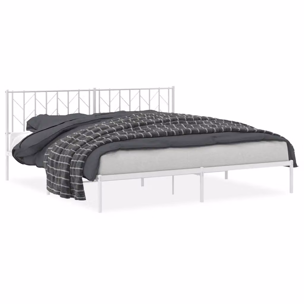 Berkfield Home Metal Bed Frame with Headboard, White, W/D/H: 193 x 203 x 90 cm – 2