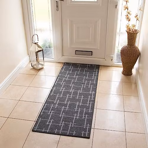 JVL Vector Machine Washable Latex Backed Runner Doormat, Grey, W: 57 cm, L: 150 cm – 2