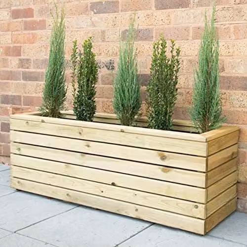 Forest Garden Brown Wooden Long Linear Planter Tub, W: 120 cm, D: 40 cm, H: 44 cm