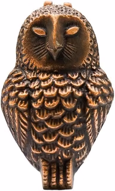Lemon Pavilion Cast Iron Owl Door Knocker in Antique Copper and Bronze, H: 16 cm, W: 9.5 cm, D: 1 cm