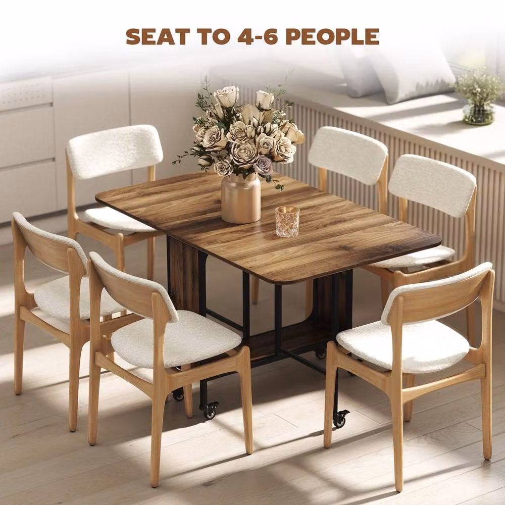 KORVIXA Brown Extendable Rectangular Wood Dining Table with Castors – 5