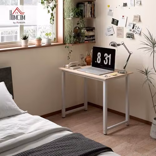 HOMCOM Modern Computer Desk and Writing Table with Metal Frame, White, W/D/H: 100 x 60 x 76 cm – 2