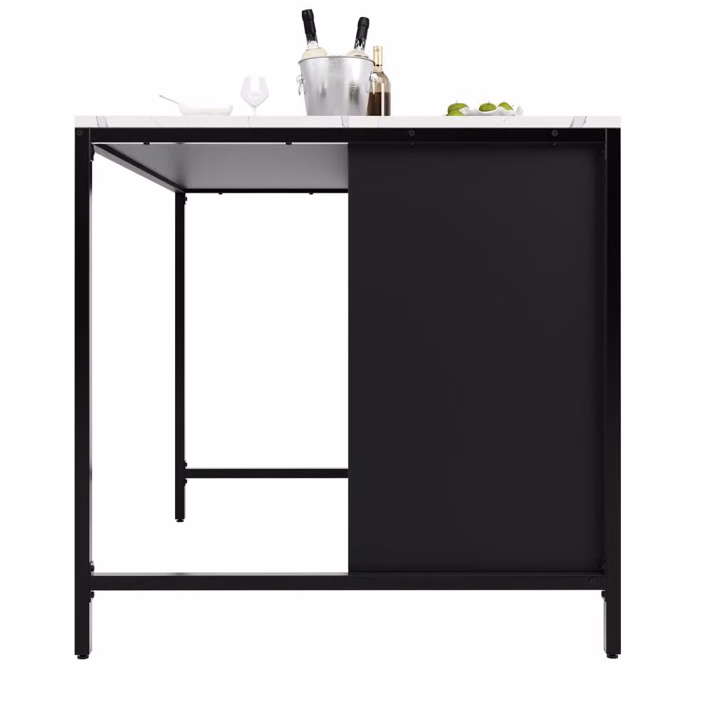 Rolipo Modern Black Kitchen Island Bar Table with Marble Effect Top – 7