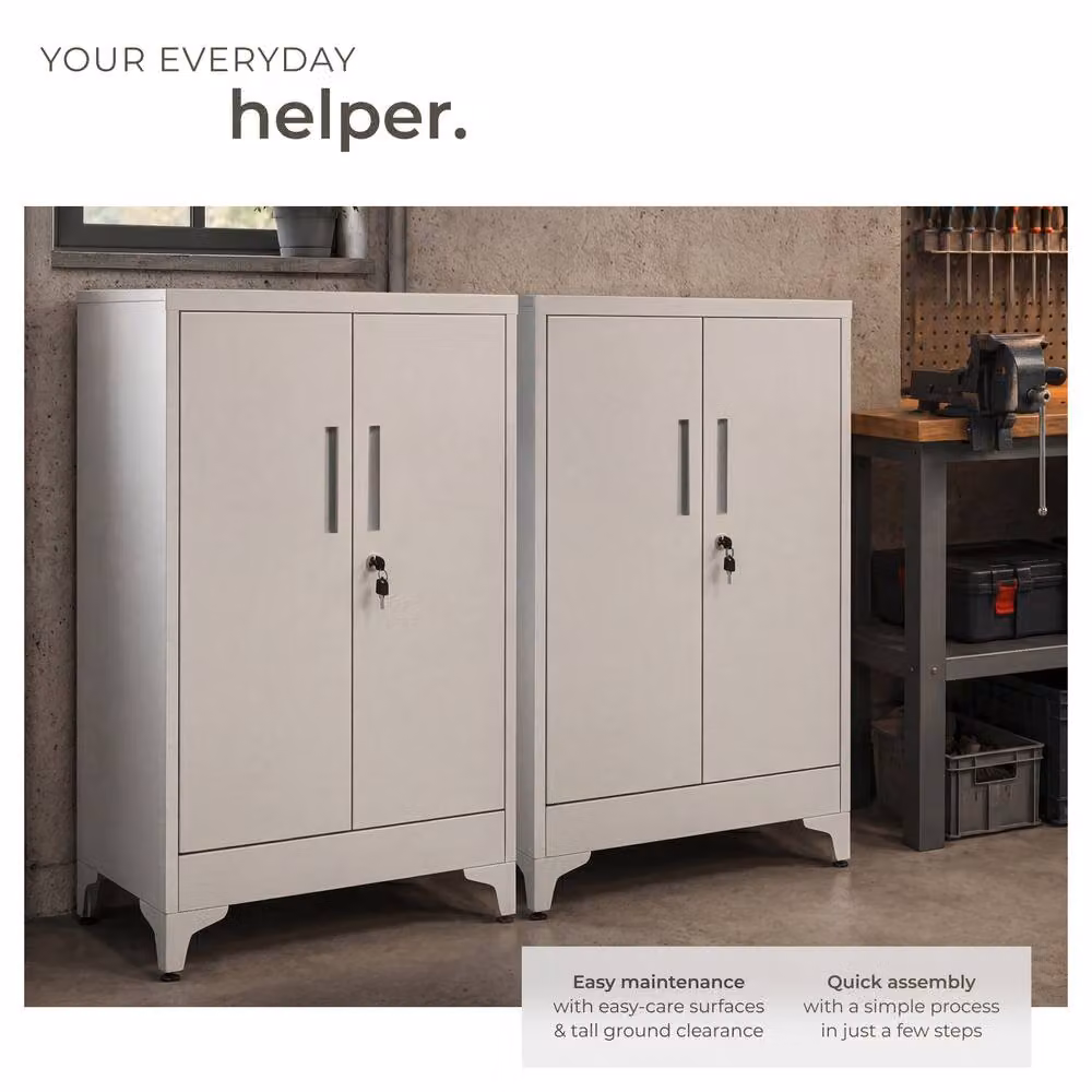 tectake Blake Metal Filing Cabinet in Grey with Adjustable Shelves and Lock – 4