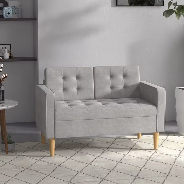 HOMCOM Modern 2 Seater Upholstered Sofa with Lift-Up Seat Storage in Light Grey