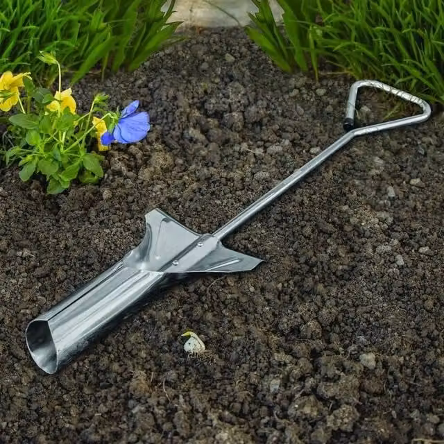 Havendro Silver Metal Long Handled Bulb Planter Garden Planting Tool