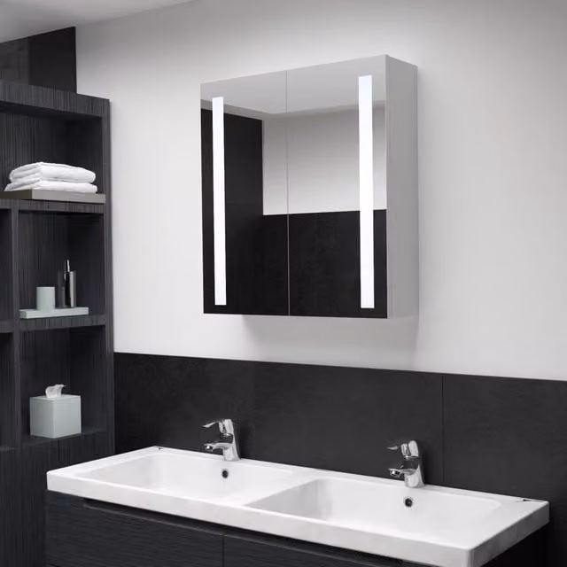 Berkfield Home LED Bathroom Mirror Cabinet in White, W/D/H: 60 x 14 x 62 cm