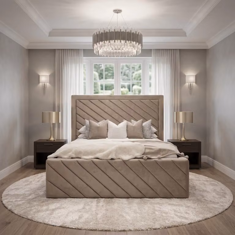 Beds NK Ltd Enzo Upholstered Velvet Bed Frame in Beige