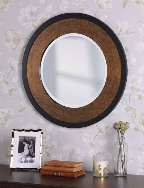 Laura Ashley Cara Classic Round Wooden Wall Mirror in Brown and Black