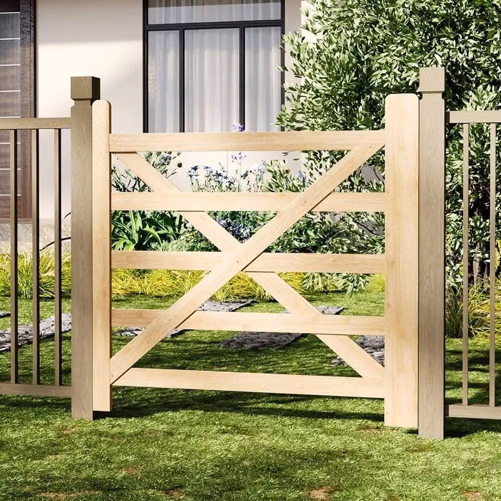 Kelvenix Retro Wood and Stainless Steel Fence Panel Gate in Brown, W: 100 cm, H: 90 cm, D: 90 cm – 2