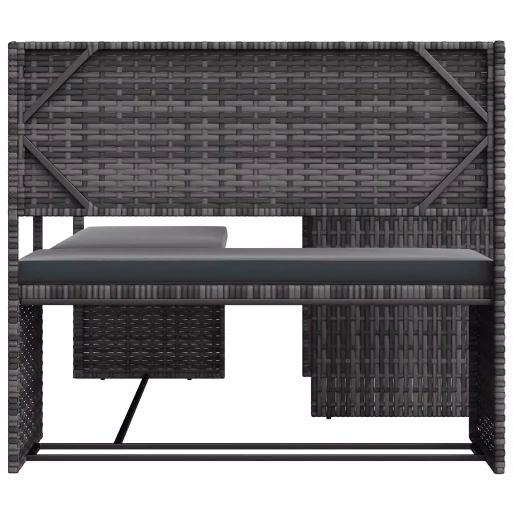 Berkfield Home L-Shaped Grey Poly Rattan Garden Sofa Set with Table and Cushions – 3