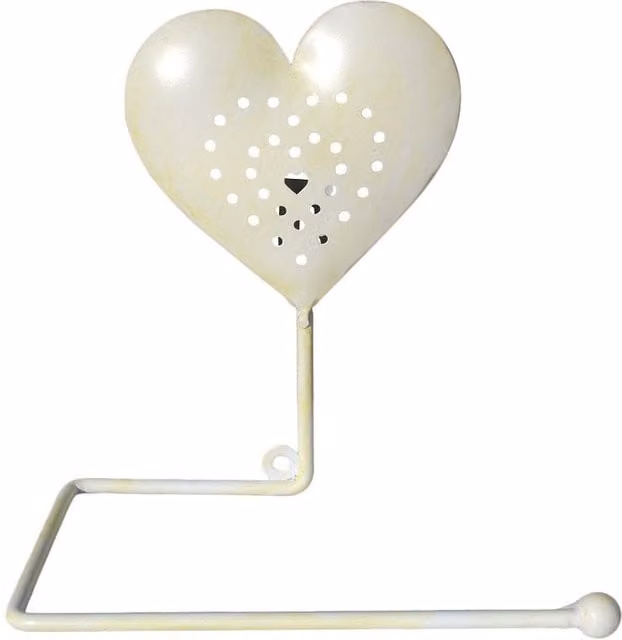 Glasstone Cream Heart Toilet Roll Holder, Wall Mounted Metal and Glass