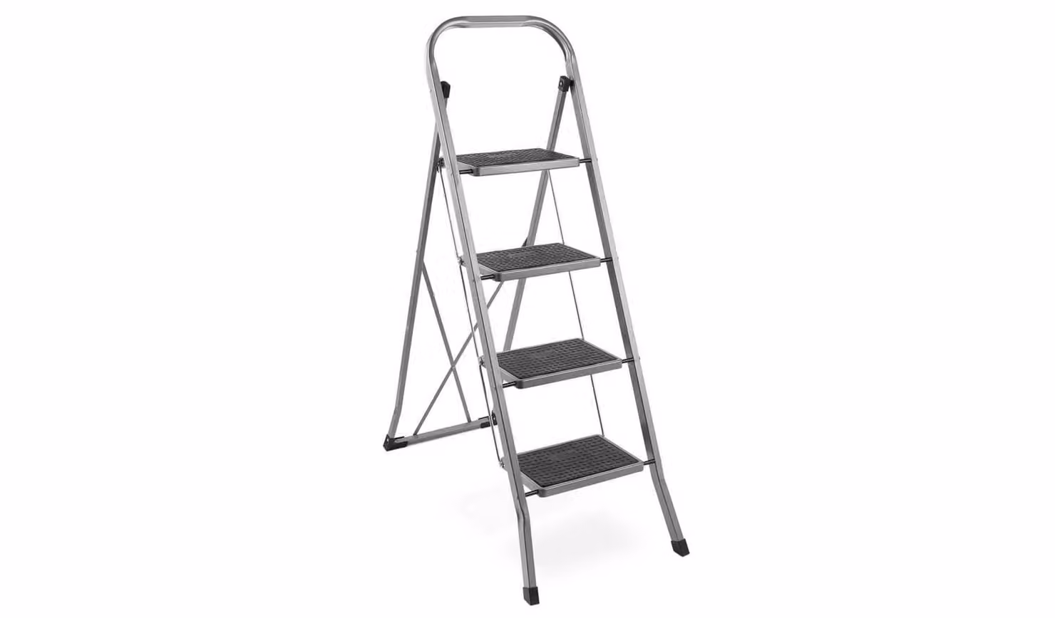 VonHaus 4 Tread Foldable Steel Step Ladder with Anti Slip Rubber Feet, Silver, 150kg Capacity