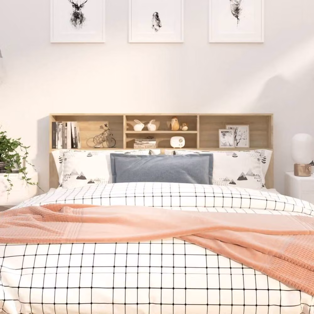 Berkfield Home Sonoma Oak Headboard Cabinet in Beige, W: 180 cm, D: 19 cm, H: 103.5 cm – 2