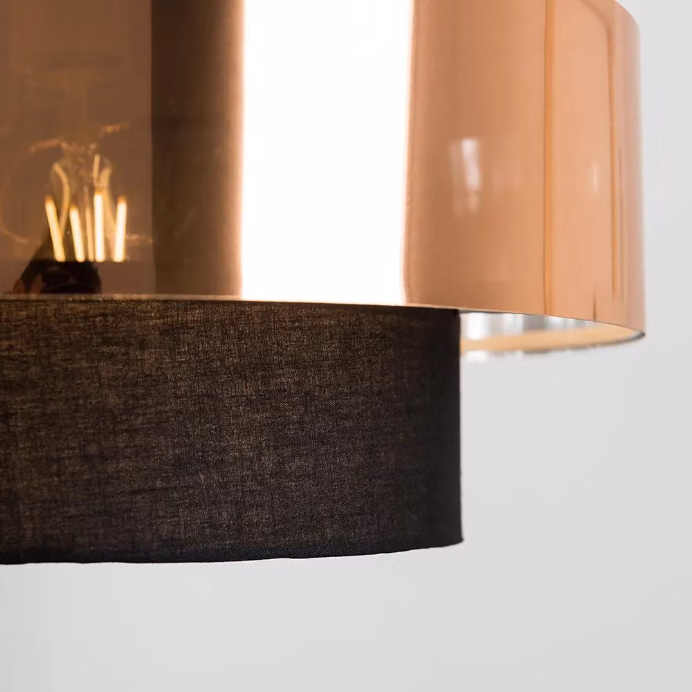 MiniSun Modern Cylinder Ceiling Pendant Light Shade in Black and Copper Fabric, Shade Width: 34 cm – 5