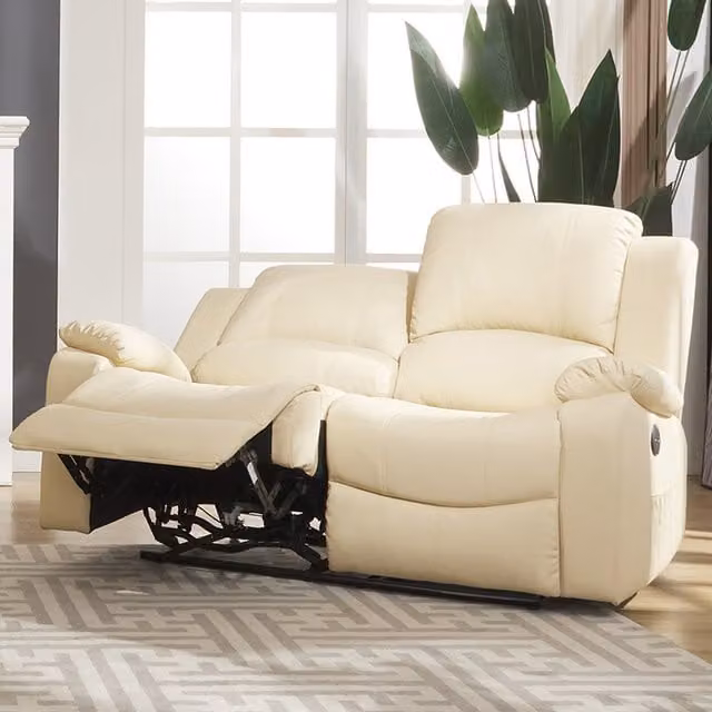 Artemis Home Glendale 2 Seat Electric Recliner Sofa in Cream with USB Charging and Fabric and Synthetic Leather Upholstery